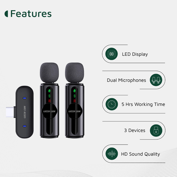 میکروفون یقهای بیسیم گرین لاین مدل GM-76X با حذف نویز ۳ سطحی